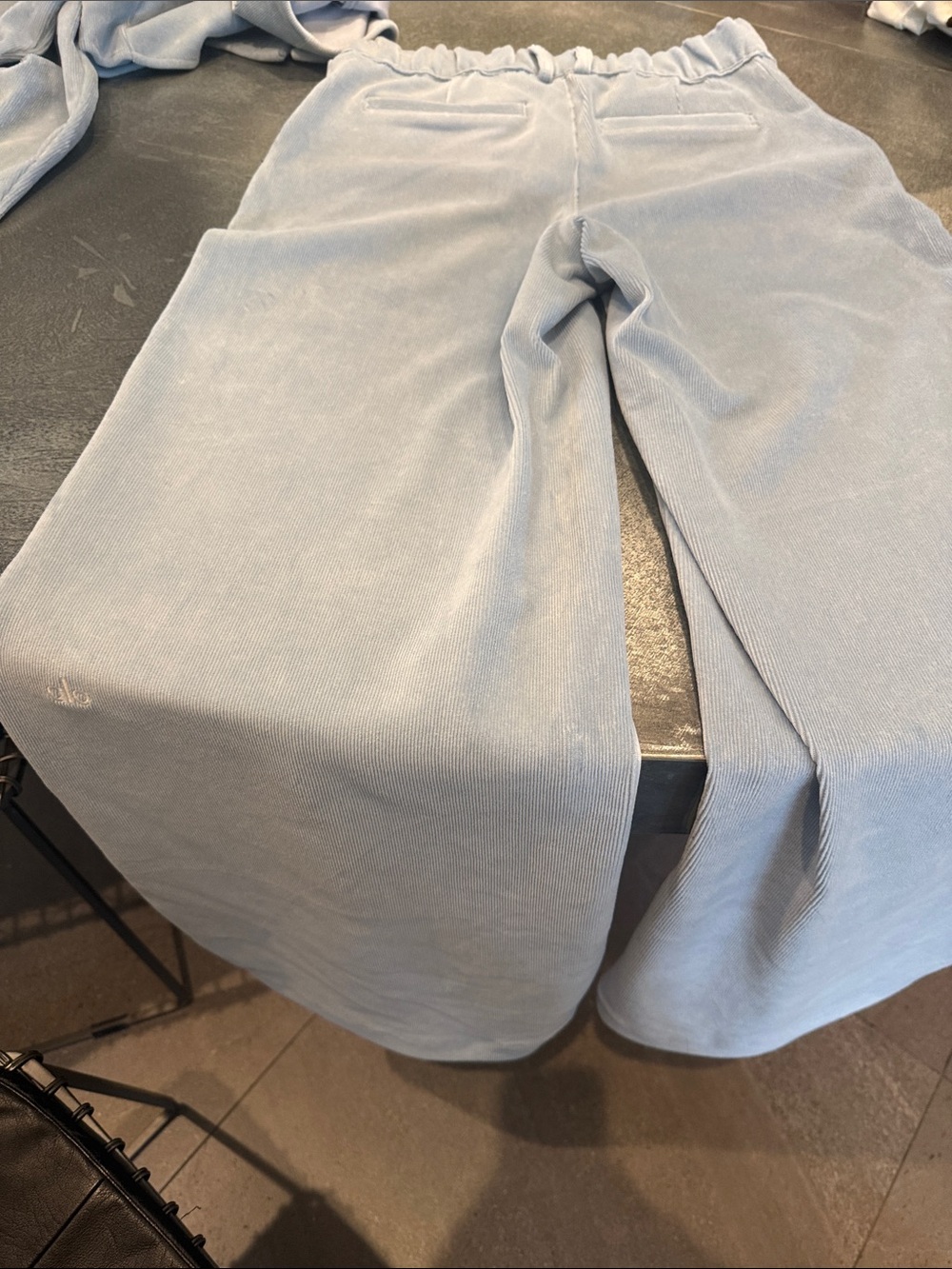Light Blue Ribbed Wide Leg Pants